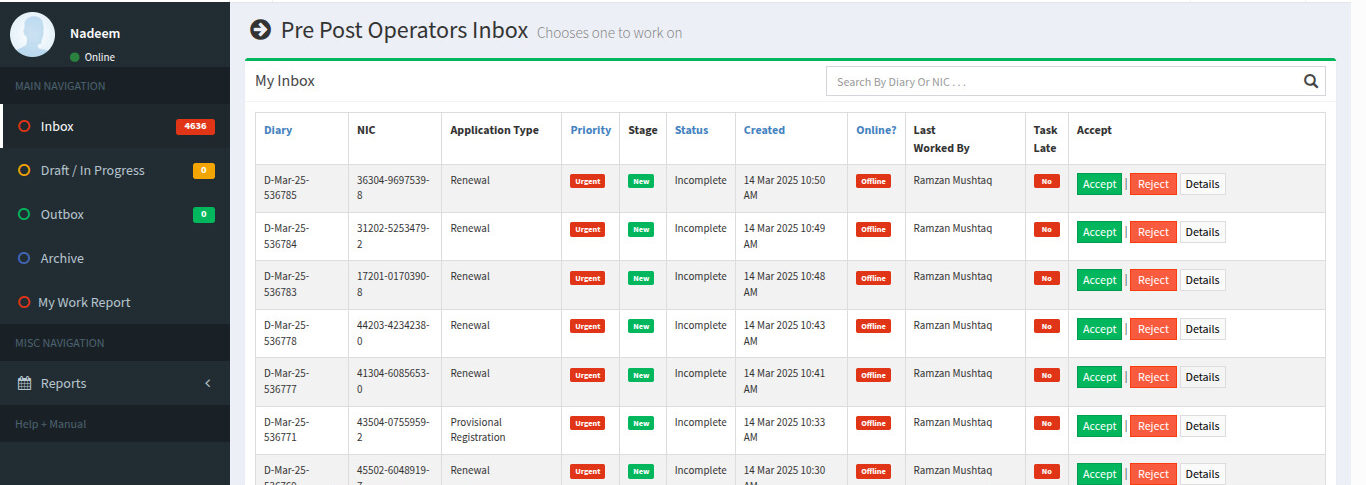 Pre Post Operator Inbox